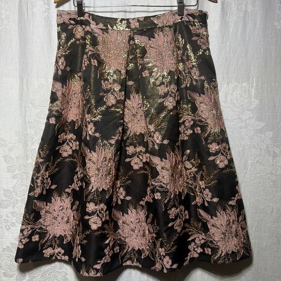 Miss Selfridge Dresses & Skirts - Miss Selfridge Skirt US 12 Brown Gold Rose Embroidered Floral Lined A Line